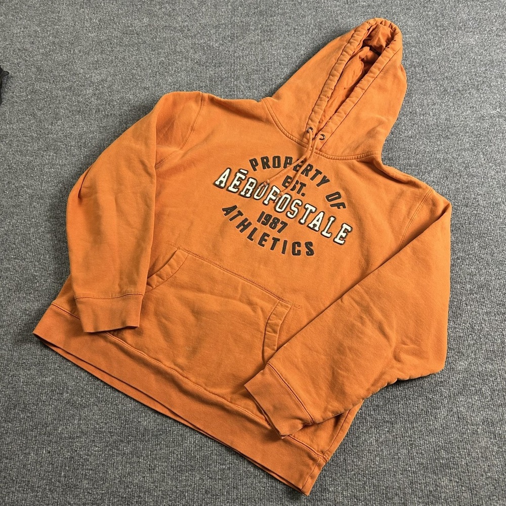 Aeropostale Hoodie Sweatshirt Mens Large Orange Property Of Athletics 1987